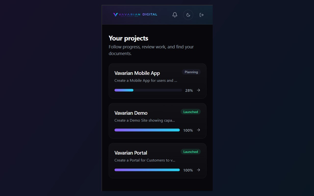 Screenshot of the Vavarian mobile app